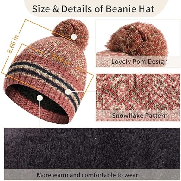 Berøringsskjerm-hanske sett med Pompom Snowflake Print Hat og Skjerf