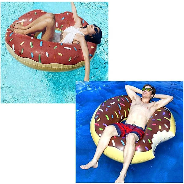 Uppblåsbar simring Donut boj Donuts uppblåsbar poolring Donut form flytande ring luftmadrass stor sommar pool strandleksak brun 90cm