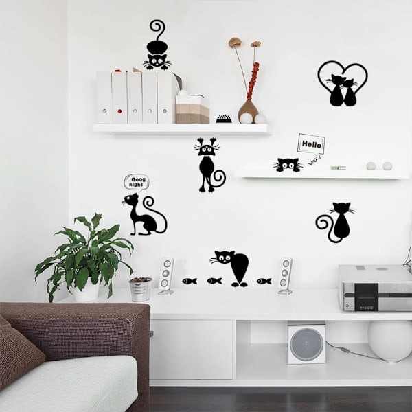 Svart tecknad kattunge förskola DIY strömbrytare klistermärke avtagbar vägg