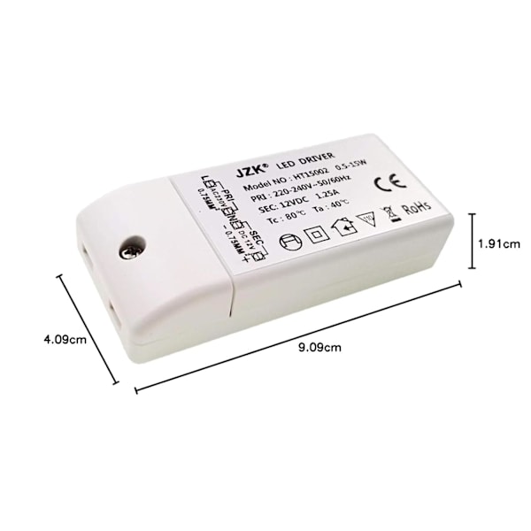 LED-lampa Transformator Drivrutin 220-240V Inmatning: DC 12V 1.25A DC 15W