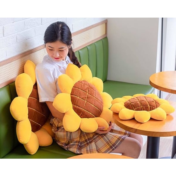 Solsikkeformet pude, gul solsikkepude, pigeværelsesdekorationspude til stol plyslegetøj blomsterform, Φ40cm