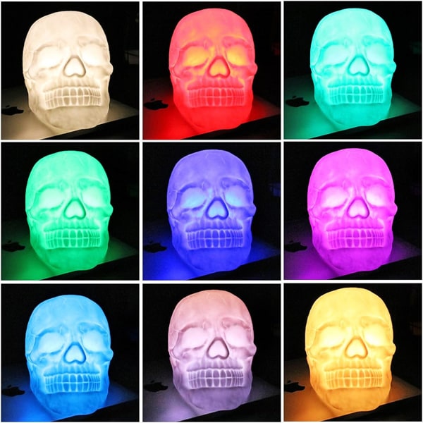 Nattlampa för barn, Skull Light Sänglampa, Timer, 7 färger C