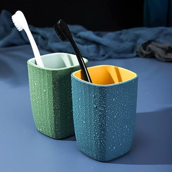 Muggtandborste Mugg, Oglömlig Badrumstandborsthållare Munsköljkopp, Tandborste Förvaringslåda, Miljövänlig Plastdrickkopp,  (Blå)