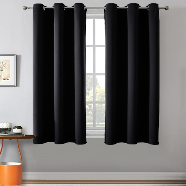Mörkläggande mörkläggningsgardiner Sovrum 2-delade gardiner, Top Eyelet (42x63 tum, Svart)