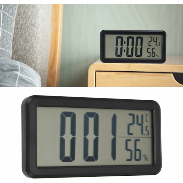 Bärbar digital väckarklocka svart temperatur fuktighet väggmontering