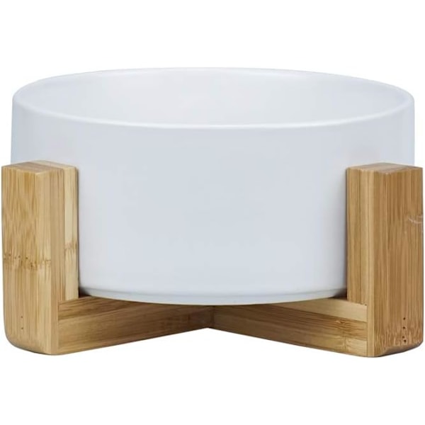 White Pet Dog and Cat Bowls Ceramic Dog Cat Bowls Bamboo Stand - Dishwasher