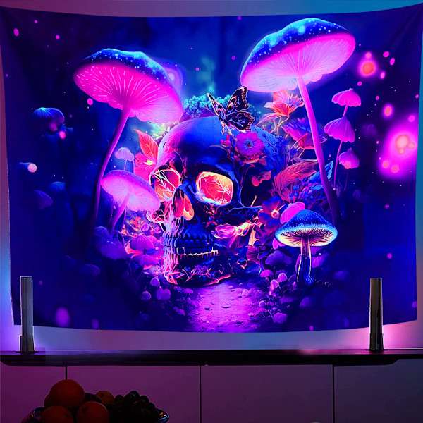 Svart Ljus Alien Tapestry 180X230CM Effektbild Under Blått Ljus Alien DJ