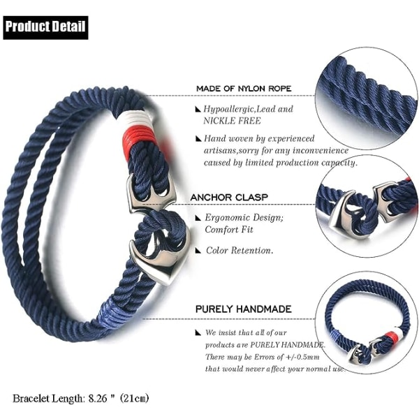 Nylon Rope Bracelet for Men Navy Blue
