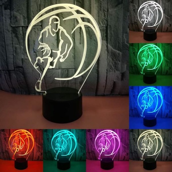 Basketlampa 7 Färgglad 3D LED-nattlampa Nyhetsbelysning Ta