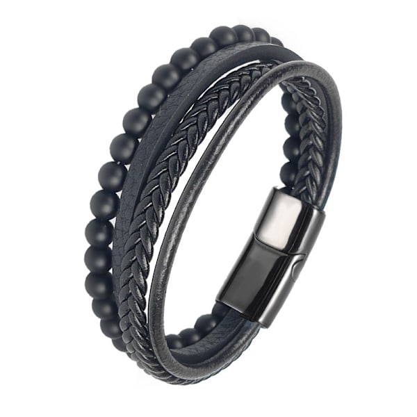 Herrarmband, herr läderarmband naturstensarmband med magnetlås i rostfritt stål