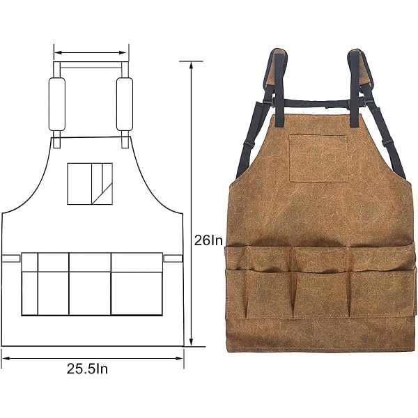 Snedkerforklæder med 9 værktøjslommer Slidstærkt lærred Polstrede skulderstropper Justerbar talje