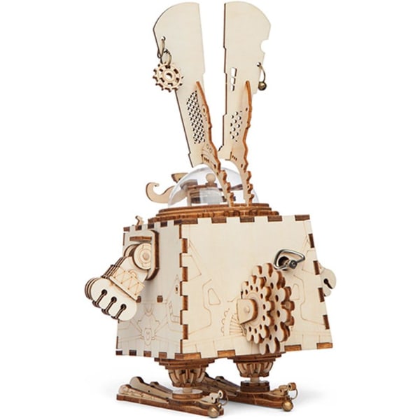Modellsett Tremusikkboks med lys - 3D DIY-puslespill - Mekaniske modellleker - Toppgave til påskebursdag for barn (kanin)