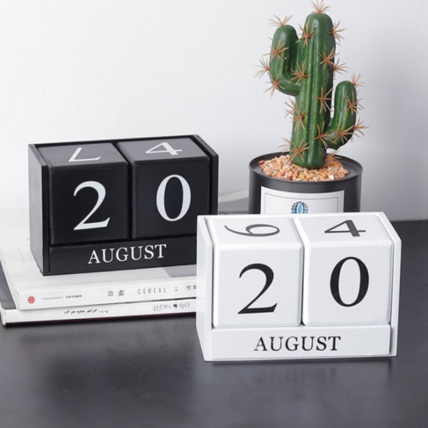 Wooden Desk Calendar 2022-2023, Perpetual Daily Calendar with Mon