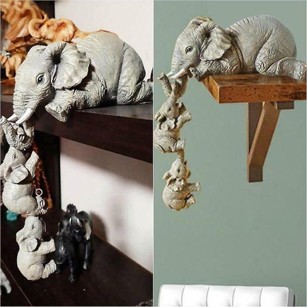 3 st Elefant Sitter Hand Figurer Hängande Kant Prydnad Bord