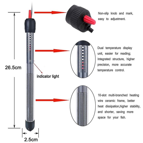 Akvarievarmer Akvarium Varmeapparat Nedsenkbar Varmeapparat Skilpadde Varmestav Med