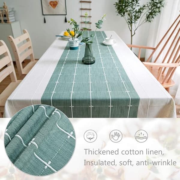 Rektangulär bomull linne duk enfärgad rutig broderi tofs