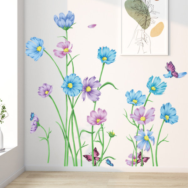 1pc Blue Purple Flower Wall Stickers Garden Flower Wall Decal Pla