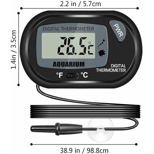 Digitalt LCD-akvarie termometer med sugekopper og vandtæt