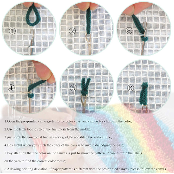Latch Hook Kit DIY Djurbroderi Matta, Låssöm Matta Kit för