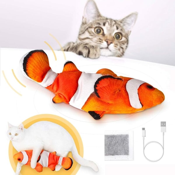 Kattleksak, realistisk fisk Kattmynta elektrisk leksak, interaktiv plysch Ca