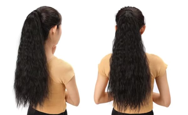Corn Wave Hårförlängning Hästsvans Clip in - 56cm Lång Vågig Lockig Omlott