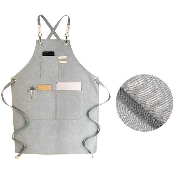 Justerbar denimförkläde med fickor, kökskock, dam- och herrkläder