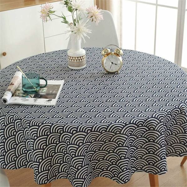 Rund bordsduk 120 cm bomull och linnetyg twill bordsduk S
