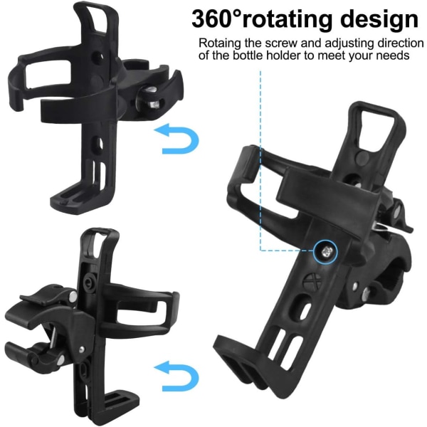 Todelt cykel flaskeholder, cykel flaskeholder, cykel flaskeholder, cykel, racercykel, MTB, børnecykel, 360 graders rotation (sort)