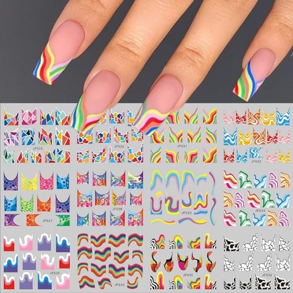 Fransk Swirl Nail Art Stickers Dekaler Negledekorasjoner Geometrisk