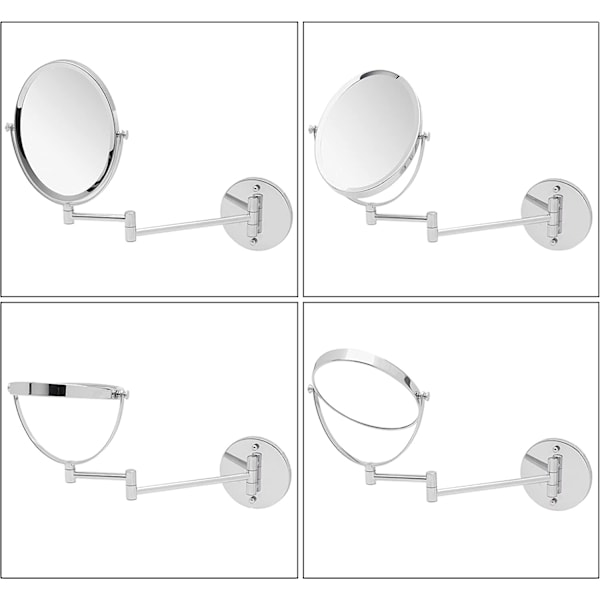 Vægmonteret badeværelsesspejl til makeup og barbering, dobbeltsidet 5x og 1x forstørrelse