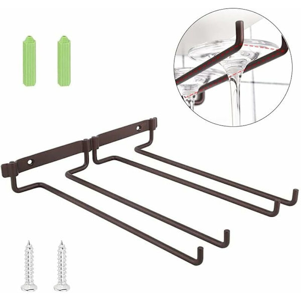 Vinglas Hängare Rack, Under Cabinet Foot Glas Hållare, Vinglas Hängande Hylla, Med Skruvar, Kan Hålla Två Rader Vinglas
