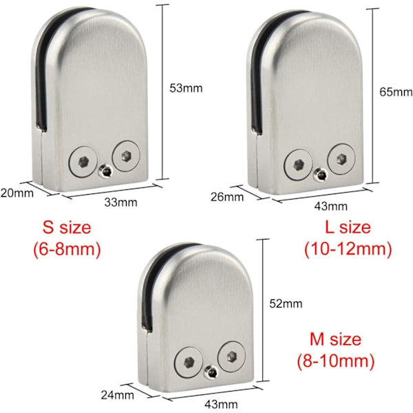 5 stk. (8-10 mm) Glasklemme Glasholder 304 Rustfrit Stål Klemmeholder Cl
