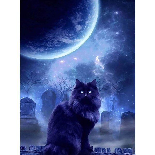 5D Diamond Painting Moon Night Black Cat by Number Kits Paint wit