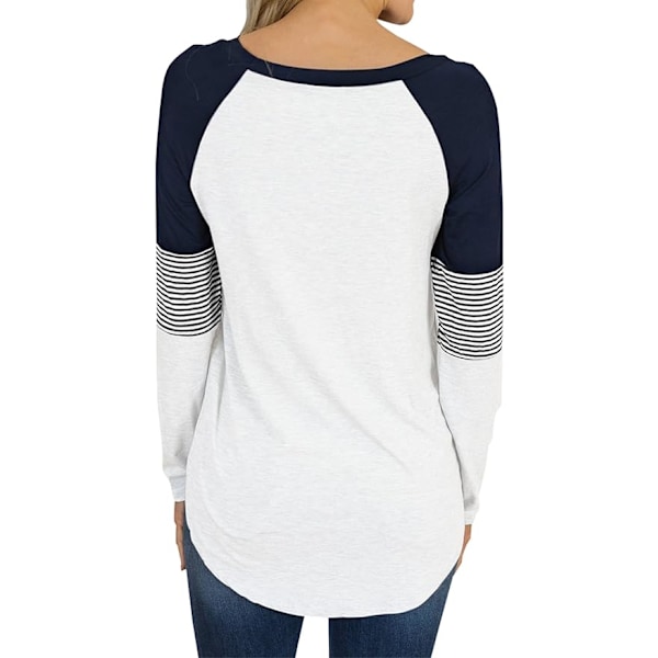 Dame Farveblok Rund Hals Tunika Top Casual Langærmet Skjorte Bluse XL