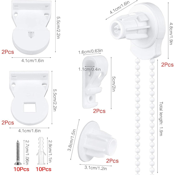 2 Set 25mm Rullgardinsbeslag Plastfästen Pärlad Kedjerullande Blin