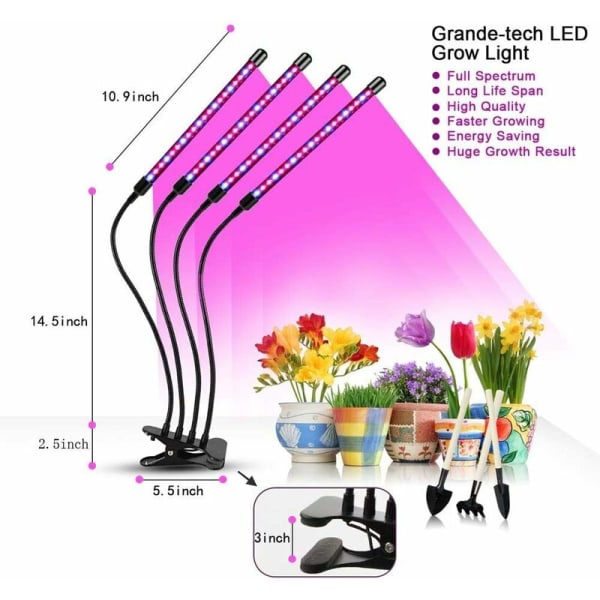 Plantelampe, plantevækstlampe LED plantegartnerilampe Perfekt til indendørs planter 40W (4 hoveder) + små værktøjer