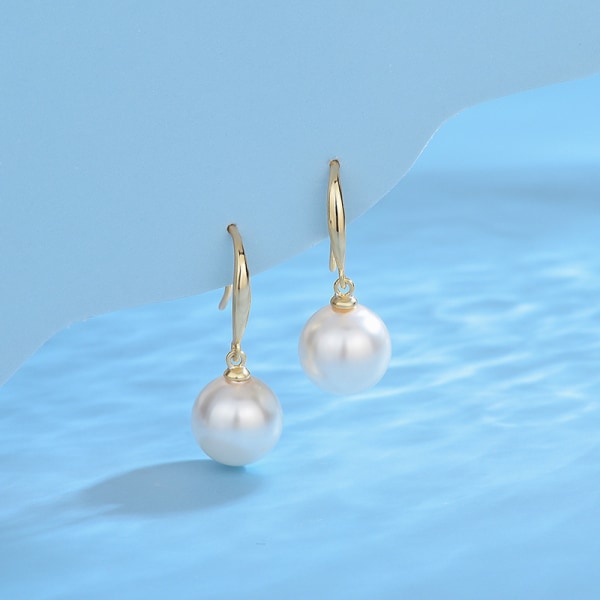 S925 silver shiny classic simple ear hook earrings, pearl beads w