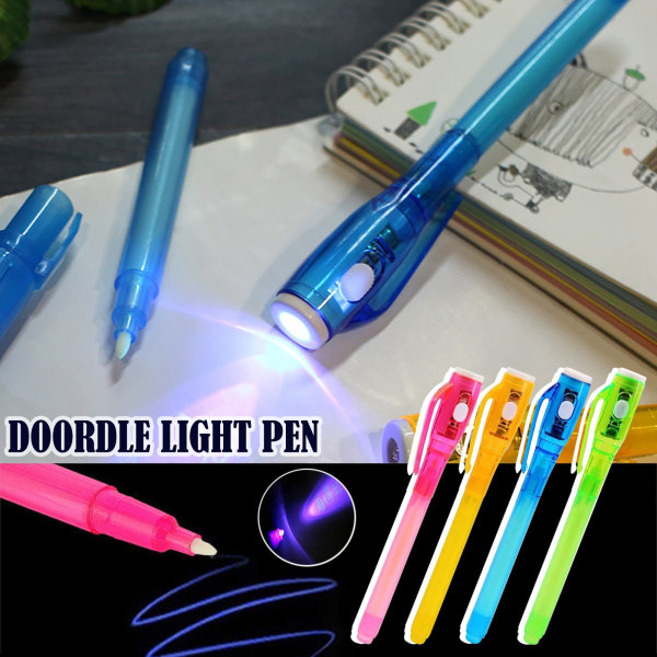 4stk Bærbar Usynlig Pen Shadowless Pen Pen med Uv-lys Invi