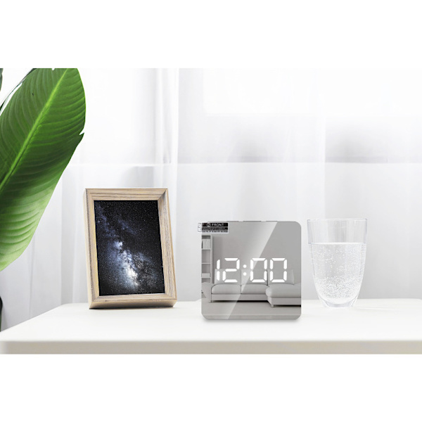 Digital väckarklocka, stor skärm spegel väckarklocka med dimningsläge, Adj