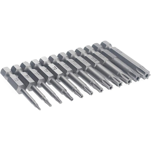 12 Torx (6,35 mm) 50 mm magnetiska sexkantiga stålskruvmejselbitar