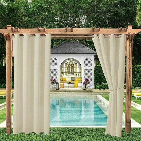 Vanntett utendørsgardiner, termisk isolert mørkleggingsgardin for pergola, utendørs hageskur, lysthus, uteplass veranda (132*213 CM, beige)