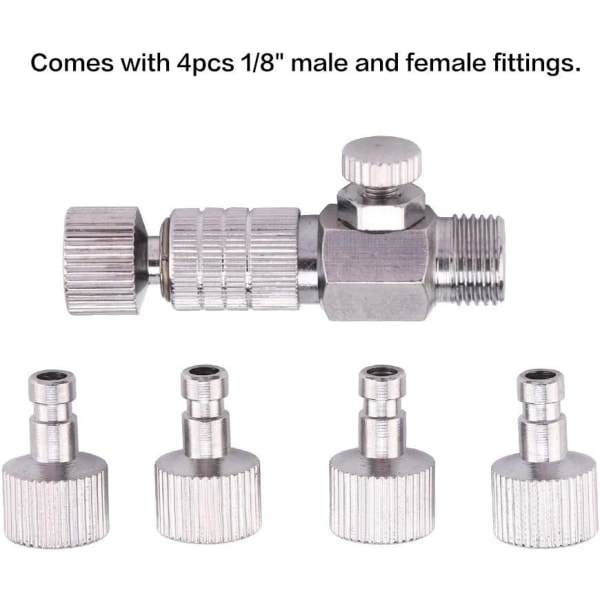 Airbrush afbrydningsmetalfitting, 4 x 1/8\" han-hun fittings