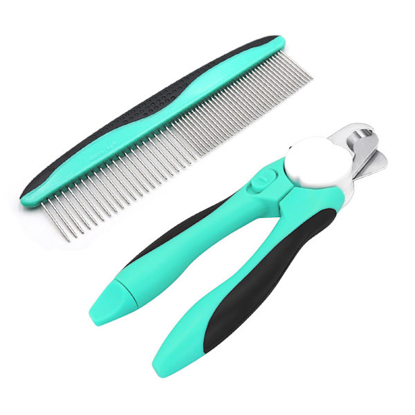 Klosax för hundar och kam - Med LED-ljus säkerhetsskydd för att undvika överklippning av naglar och fri nagelfil - Skarpt blad - Robust halkfritt handtag - Säker professionell hemvård