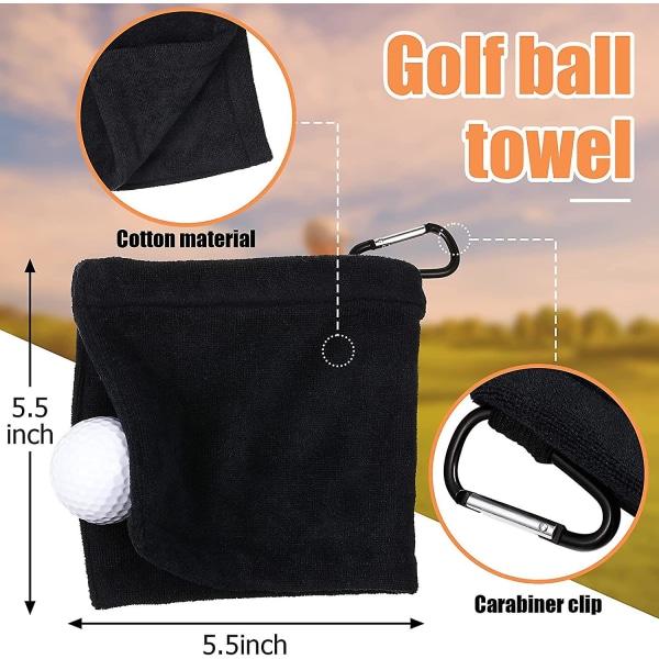 3 stk. Golfbold Håndklæde 5,5 X 5,5 Tommer Sort Golf Vådt Og Tørt Go