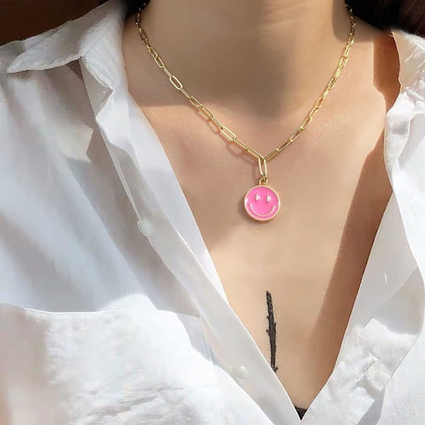 Färgglatt Smiley Halsband 14K Guldpläterat Pappersklämma Halsband Preppy Smycken
