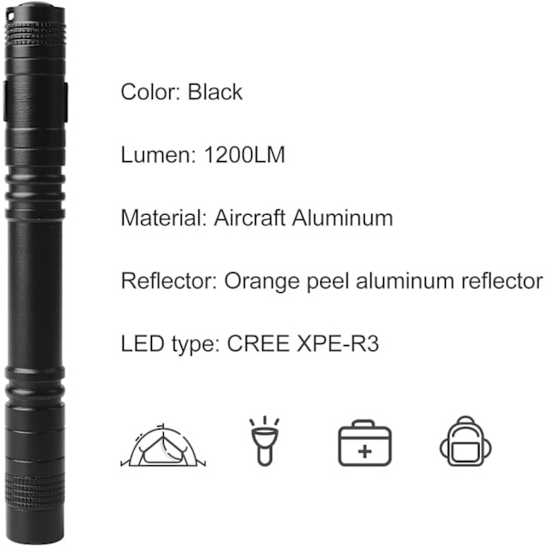 2 st LED-ficklampor med hög ljusstyrka, miniformat ficklampa i form av en penna
