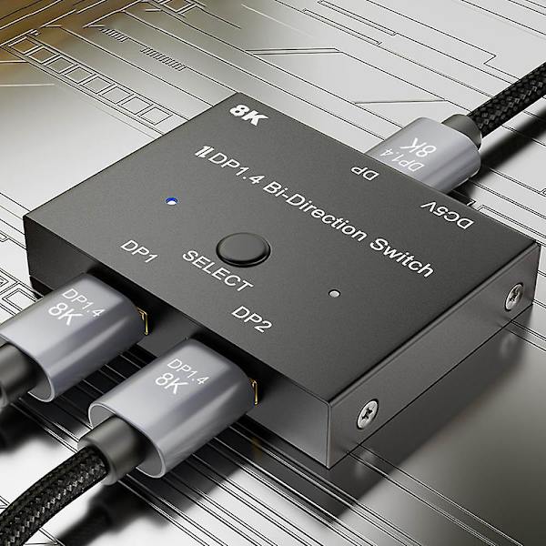 DisplayPort-switch Bi-directional Manuell 8k Dp Splitter 1.4 Dubbel Monitor Switch