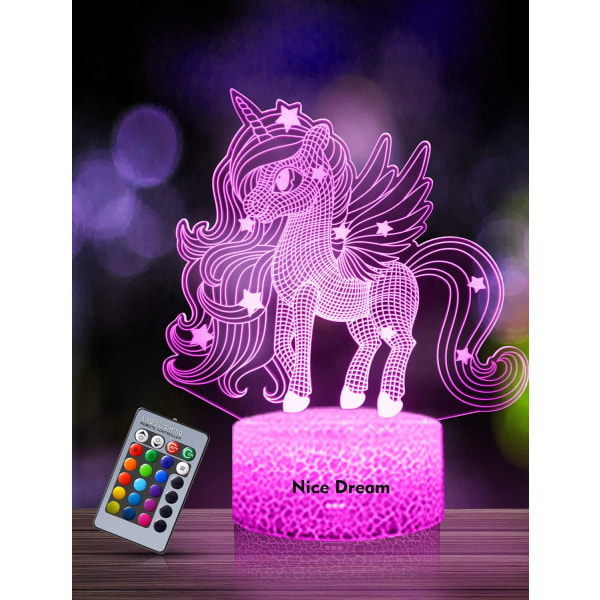 Unicorn Night Light för barn, 3D Night Light, 16 färgvariationer