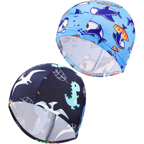 Badmössa för barn, 2 st söta badmössor i polyester, elastiska, animerade