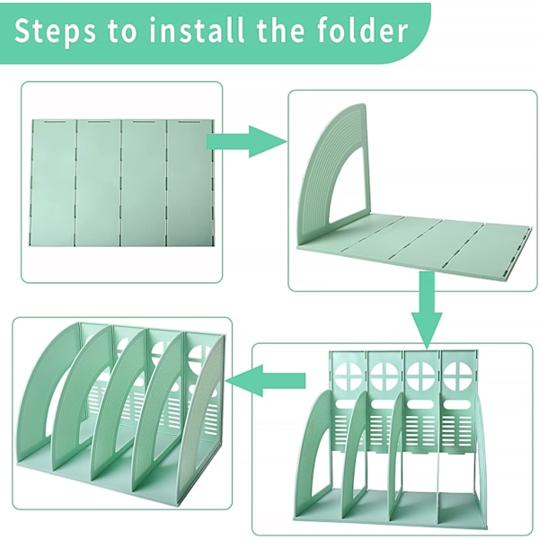 PP Vertikal Magasinstativ, Plast Skrivebordsarrangør, Robust Opbevaring, 4 S